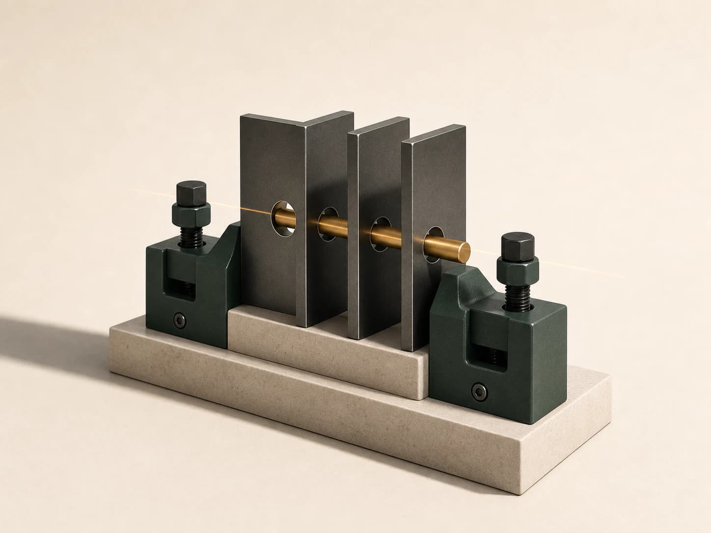 Precision-cut steel plates aligned in a fabrication fixture by a single datum pin