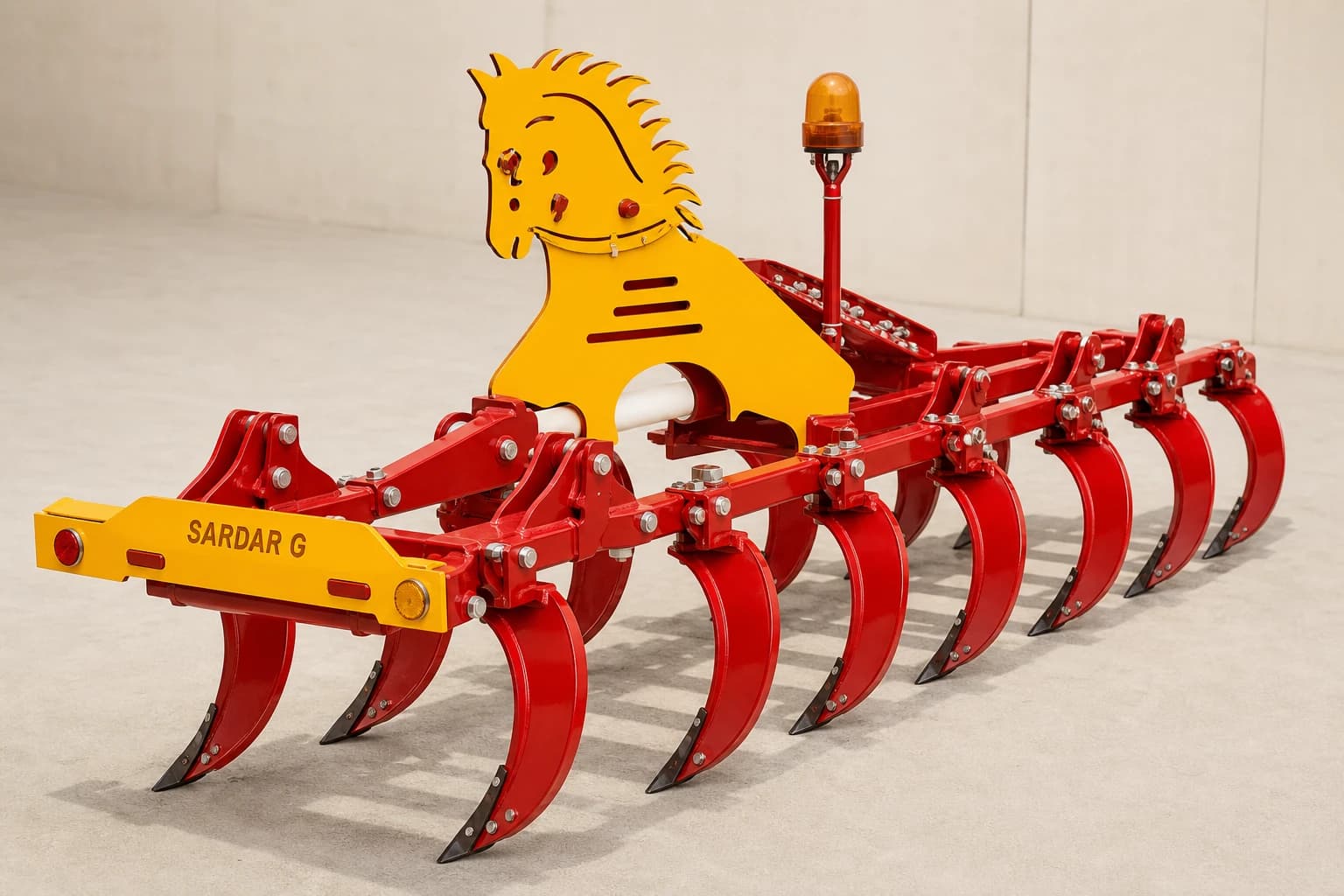 Premium red and yellow thirteen-tyne Cultivator Horse Model with laser-cut horse linkage